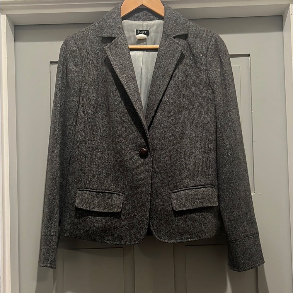 ✨ J. Crew Gray Wool Blazer w/ Leather Button, Size Small